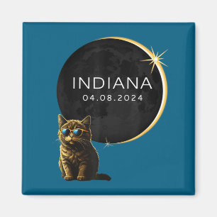 Indiana Total Solar Eclipse Cat Illustration Magnet