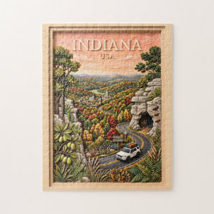 Indiana US Nature Road Trip Vintage Cave Forest Jigsaw Puzzle