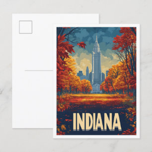 Indiana USA Art Vintage Illustration Travel Postcard