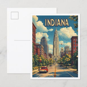 Indiana USA Art Vintage Illustration Travel Postcard