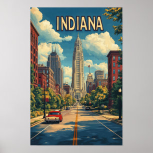 Indiana USA Art Vintage Illustration Travel Poster