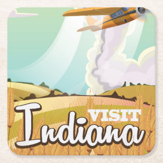 Indiana vintage travel poster square paper coaster