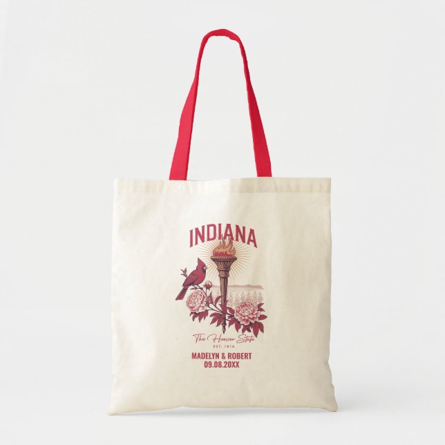 Indiana Wedding Welcome Bag, Bridesmaid or Guest Tote Bag (Front)