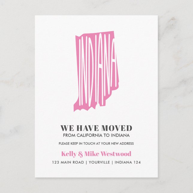 INDIANA We've moved New address New Home  Postcard (Front)