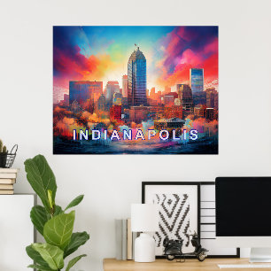 Indianapolis Colourful Abstract Wall Art Print