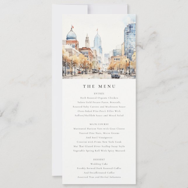 Indianapolis, Indiana Landscape Wedding Menu Card (Front)