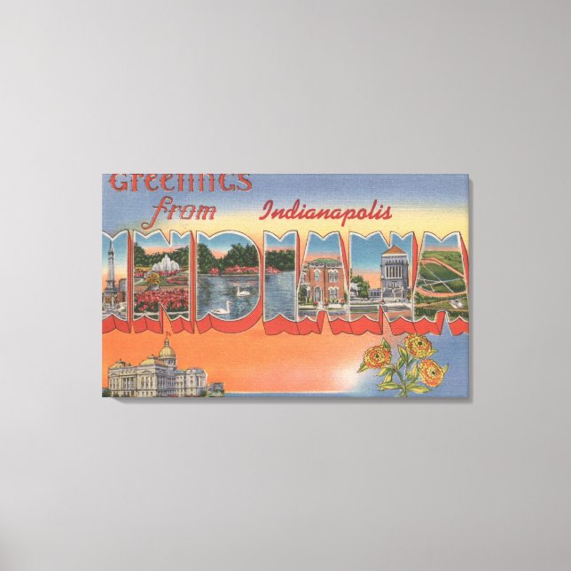 Indianapolis, Indiana - Large Letter Scenes Canvas Print (Front)