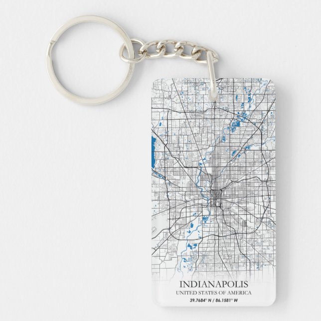 Indianapolis Indiana USA Travel City Map Keychain (Front)