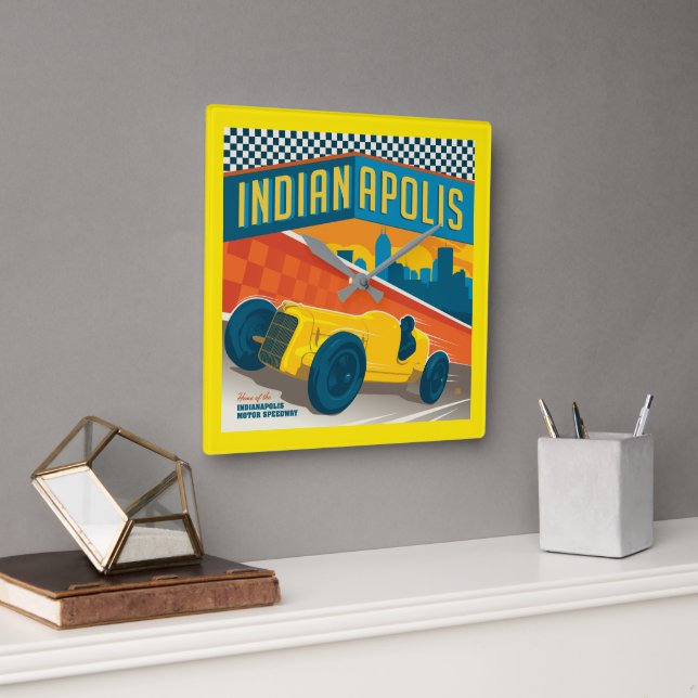 Indianapolis, Indiana | Vintage Racer Square Wall Clock (Office)
