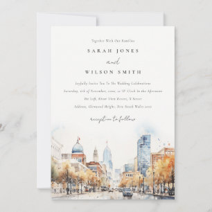 Indianapolis, Indiana Watercolor Landscape Wedding Invitation