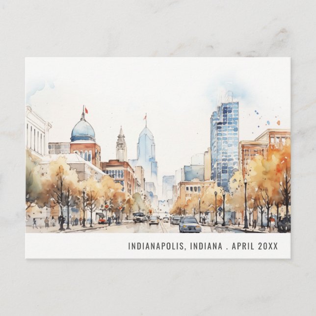 Indianapolis, Indiana Watercolor Landscape Wedding Postcard (Front)