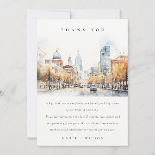 Indianapolis, Indiana Watercolor Landscape Wedding Thank You Card