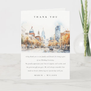 Indianapolis, Indiana Watercolor Landscape Wedding Thank You Card