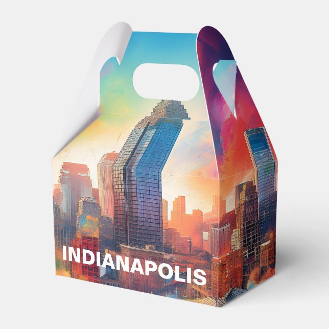 Indianapolis Skyline Abstract Art Favor Box (Front Side)