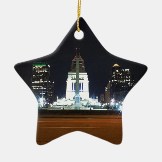 Indianapolis Skyline at Night Ceramic Ornament (Front)