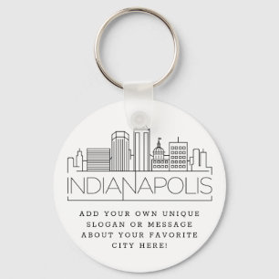 Indianapolis Stylized Skyline   Custom Slogan Keychain