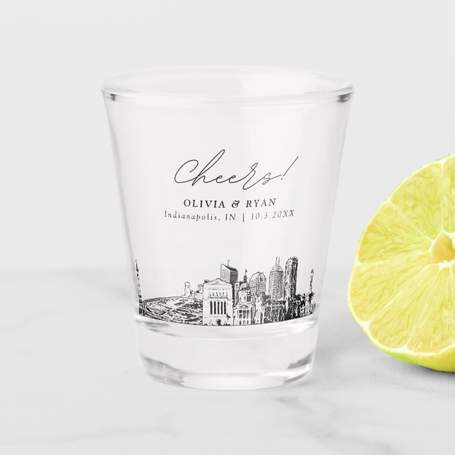 Indianapolis Wedding Favour Personalized Cheers Shot Glass (Front)