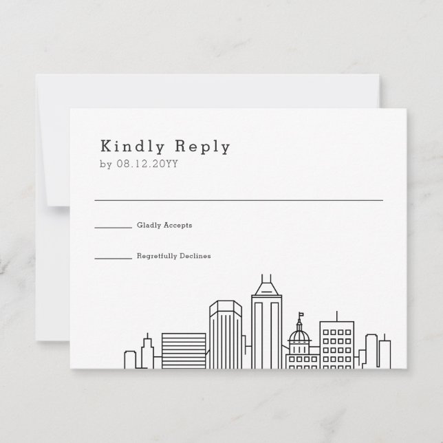 Indianapolis Wedding | Stylized Skyline RSVP Card (Front)