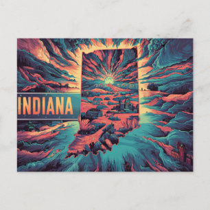 Indiana's Vibrant Wonders Conceptual State Map Art Postcard