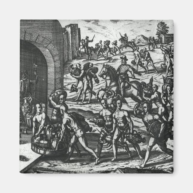 Indians bringing Balboa vases and gold objects Magnet (Front)