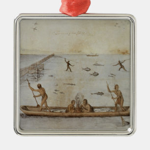 Indians Fishing Metal Ornament