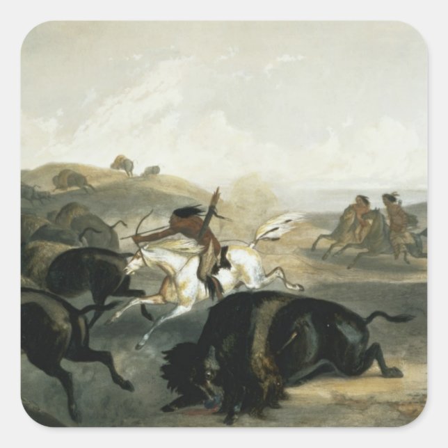 Indians Hunting the Bison, plate 31 from Volume 2 Square Sticker (Front)