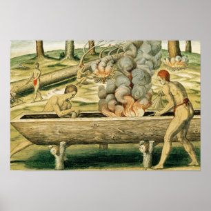 Indians Making a Dugout Canoe Poster