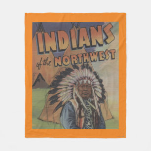 Indians of the Northwest - Indian Chief & Teepee Fleece Blanket