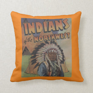 Indians of the Northwest - Indian Chief & Teepee Throw Pillow