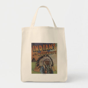 Indians of the Northwest - Indian Chief & Teepee Tote Bag