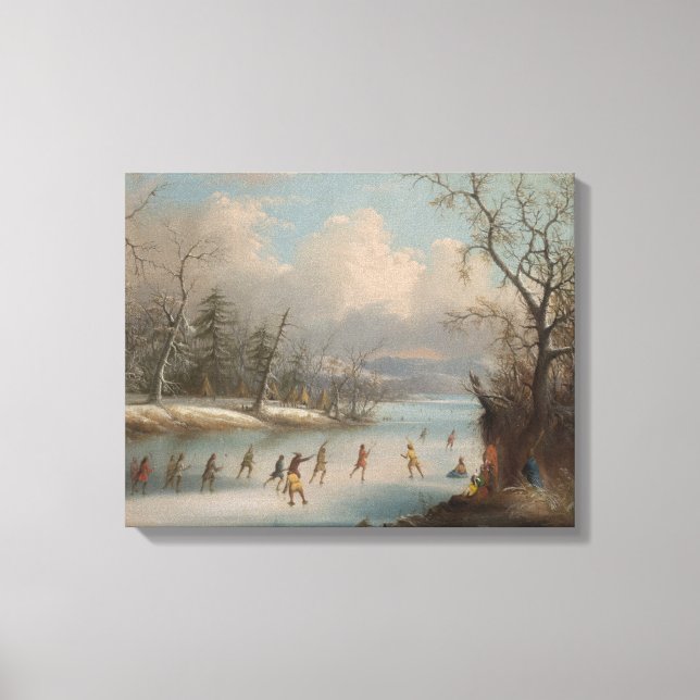 Indians Playing Lacrosse on the Ice Canvas Print (Front)