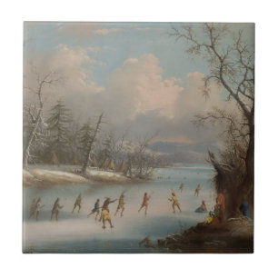 Indians Playing Lacrosse on the Ice Tile