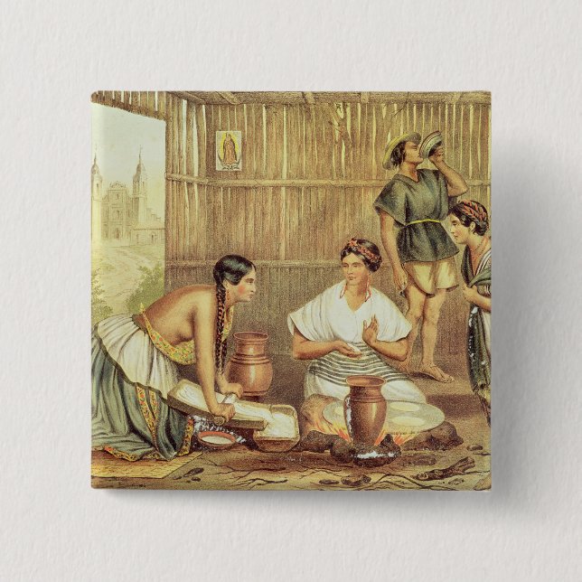 Indians Preparing Tortillas 2 Inch Square Button (Front)