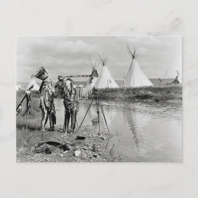 Indians Viewing Photo Negatives, 1913 Postcard (Front)