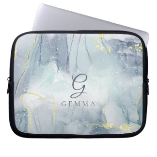 Indicolite Gold Glitter Watercolor Customizable Laptop Sleeve