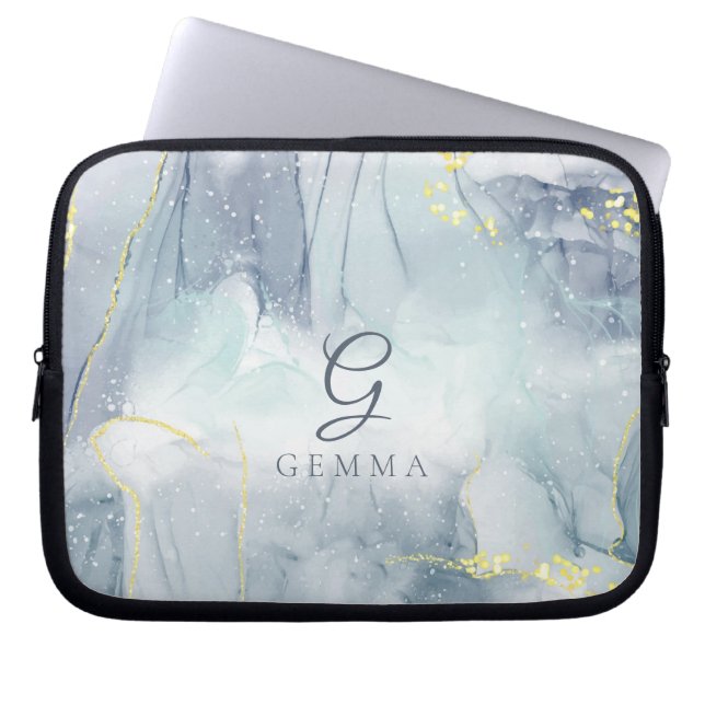 Indicolite Gold Glitter Watercolor Customizable Laptop Sleeve (Front)