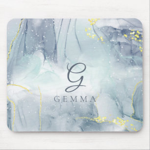 Indicolite Gold Glitter Watercolor Customizable Mouse Pad