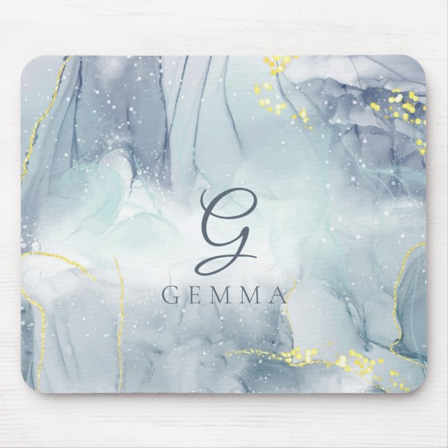 Indicolite Gold Glitter Watercolor Customizable Mouse Pad (Front)