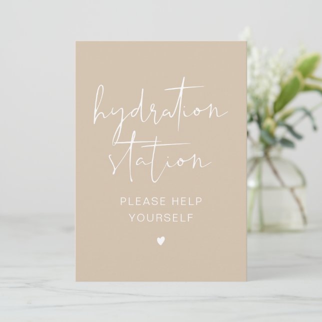 INDIE Bohemian Beige Cream Hydration Station Sign Invitation (Standing Front)