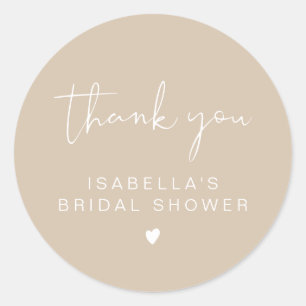 INDIE Boho Beige Bridal Shower Thank You  Classic Round Sticker