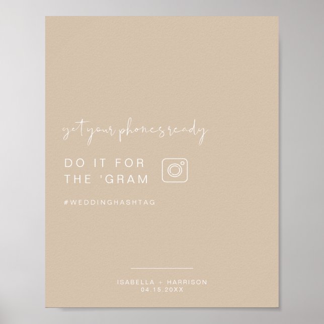 INDIE Boho Beige Instagram Hashtag Wedding Sign (Front)