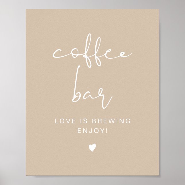 INDIE Boho Beige Minimalist Coffee Bar Table Sign (Front)