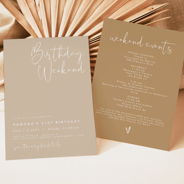 INDIE Boho Beige Taupe Desert Birthday Itinerary Invitation (Creator Uploaded)