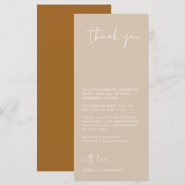 INDIE Boho Beige Wedding Table Thank You Card (Front/Back)