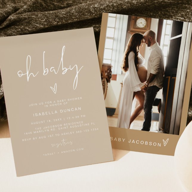 INDIE Boho Earth Toned Beige Oh Baby Baby Shower  Invitation (Creator Uploaded)