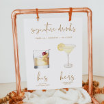 INDIE Boho Watercolor Cocktail Signature Drink Poster<br><div class="desc">This signature drink sign features an edgy handwritten burnt orange font and modern minimalist design. The watercolor graphics are handmade and 15 popular drinks are included here in this listing. Click the 'edit using design tool' button in the personalization section to see the drinks that are included. Each drink is...</div>