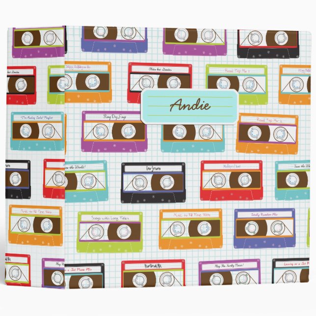 Indie Mixtapes Retro 80s Cassette Tape Pattern Binder (Front/Spine)