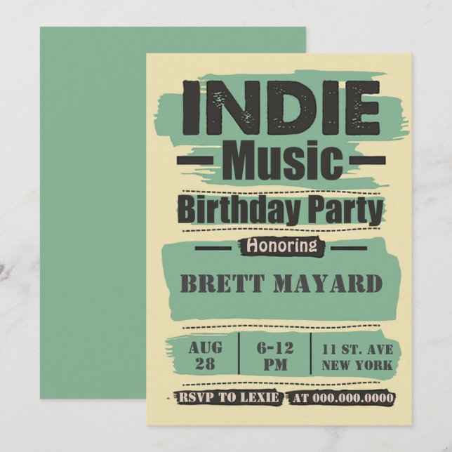 Indie Music Birthday Party Invitation (Front/Back)