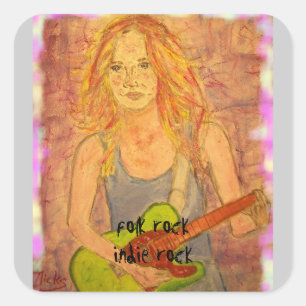 indie rock girl art square sticker
