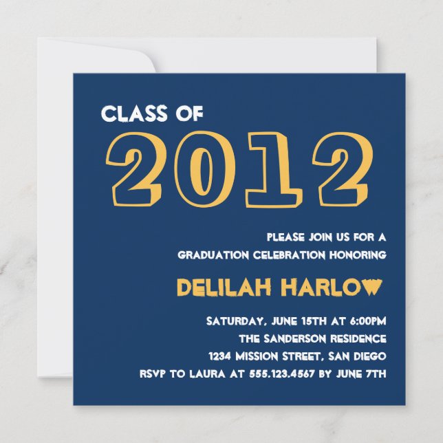 Indie style drawn on navy graduation announcement (Front)